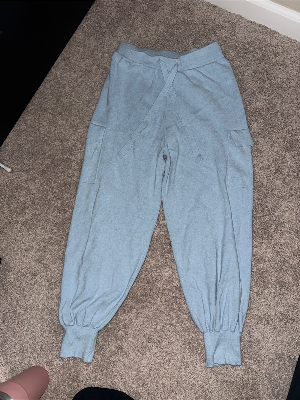Light Blue Tie-Waist Cargo Joggers